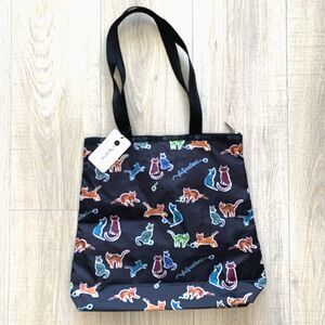 LeSportsac Easy Magazine Tote Bag Zippered Crafty Cats Black
